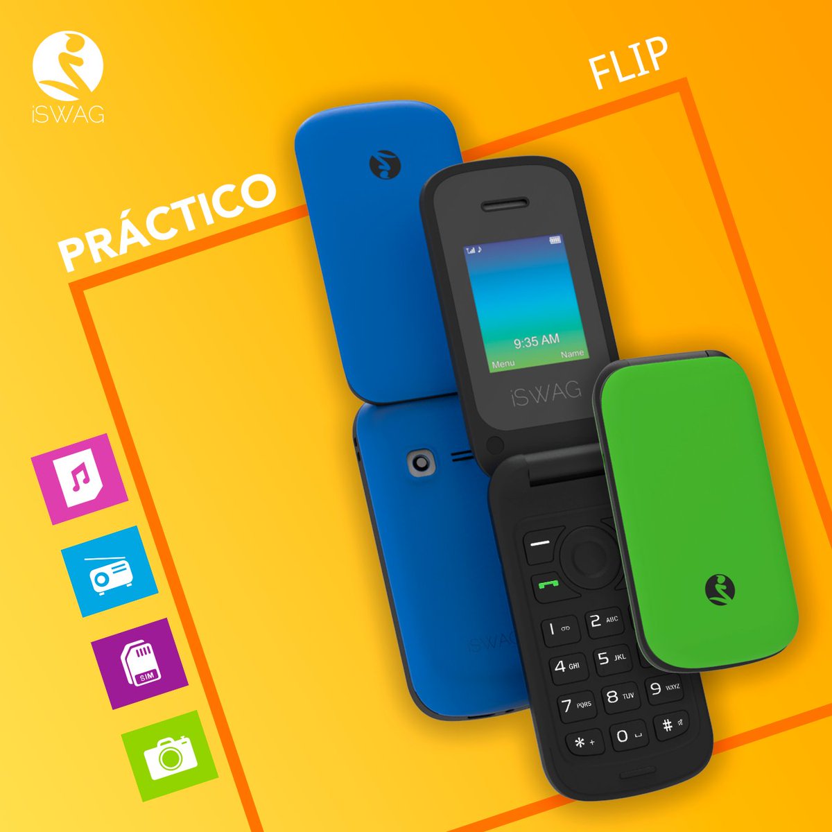 iSWAGmobile's tweet photo. El #iSwag_Flip te ofrece de manera práctica y confiable las funciones más esenciales! llama, reproduce y captura tus experiencias diarias. Con sus llamativos colores, dale estilo a tu día.
#iswag #iswag_flip #compact #barphone #colorful #fashion #design #Colombia #Peru #Jamaica https://t.co/JPWmxs8PXS