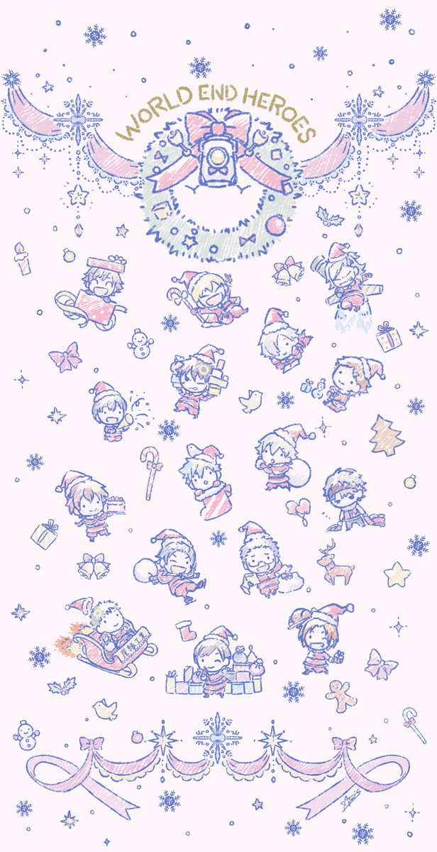 「メリークリスマス!🎄🎁🔔🎀🥳
#ワヒロ #ワールドエンドヒーローズ 」|杉山麻美のイラスト