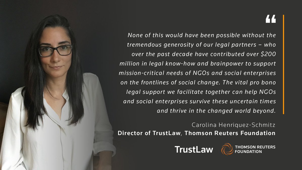 Throughout 2020, #TrustLaw, our global #probono service, responded to global events that are shaping society and supported #NGOs & #SocEnts on the frontlines of social change.🌍 Thank you to our network of legal partners, NGOs and #SocEnts for your support and partnership.⚖️