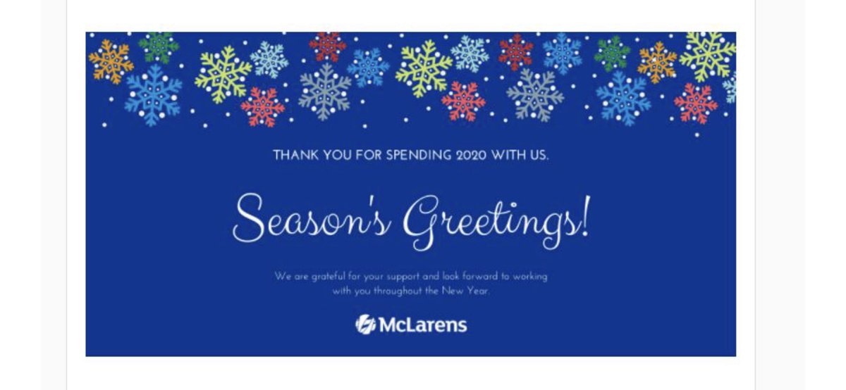 skfroman's tweet photo. Wishing my amazing colleagues across the globe, trusted service partners, industry friends and valued clients a safe, healthy and very happy holiday season! #teammclarens https://t.co/wkO6H4121i