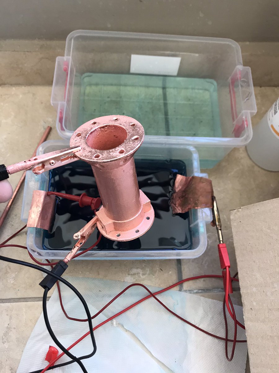 SV1CAL's tweet photo. Just finished copper plating my 3D printed 8 GHz dual mode feed ! I plan on using it for X-Band weather sat reception. This is a down-scaled / resimulated version of the 1296 MHz W2IMU/N2UO dual mode septum feed. https://t.co/MlGtD0dGAT