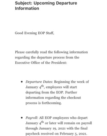 One more note: WH sources say senior staff isn’t even showing up anymore, one explanation for why Sidney Powell can come and go as she pleases. Some employees have already started other jobs. And if there was any illusion about a Hail Mary, last night’s email intercepted.