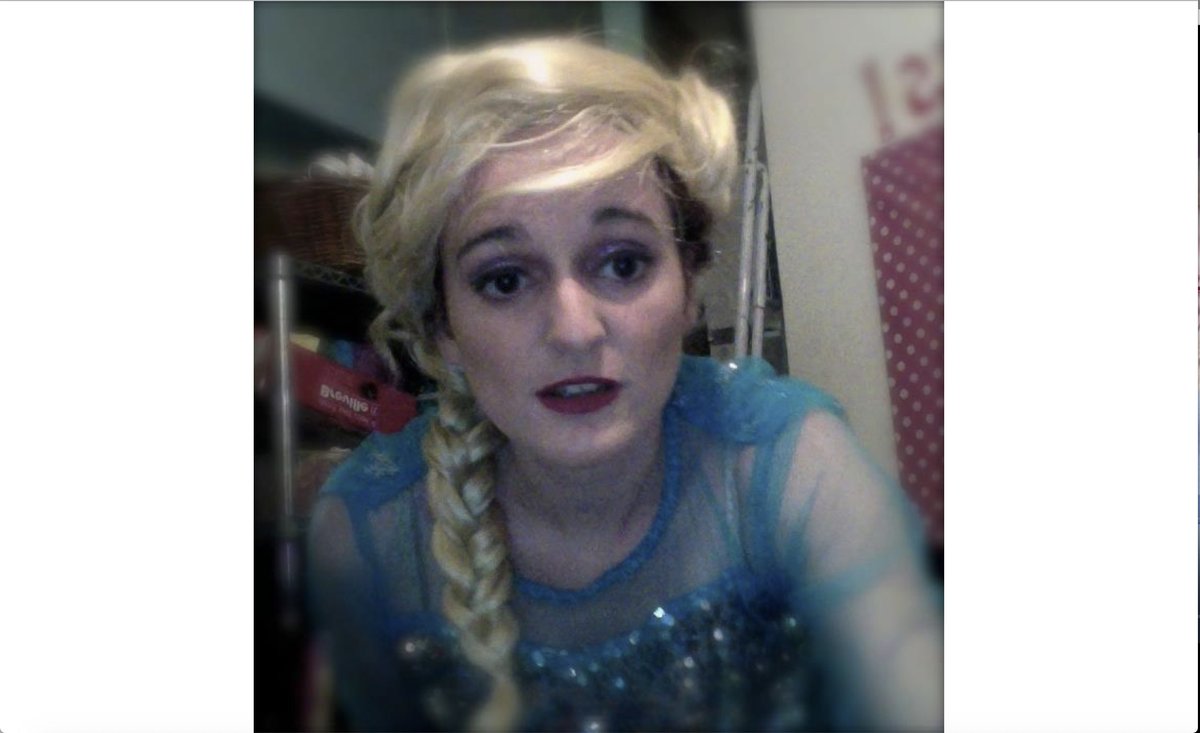 Me in 2014 doing a kid's party as Elsa looking like I'm about the do a porn parody of Frozen.