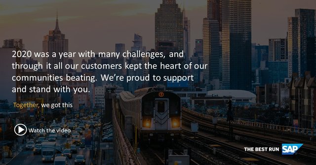 prduk's tweet photo. 2020, what a year! Through it, all our customers didn’t just respond to the call but rose to it. @SAP is proud to support and stand with you #TogetherWeGotThis - https://t.co/Confo8GOns https://t.co/7aLiHWRXbj https://t.co/ZenP0qBgMH