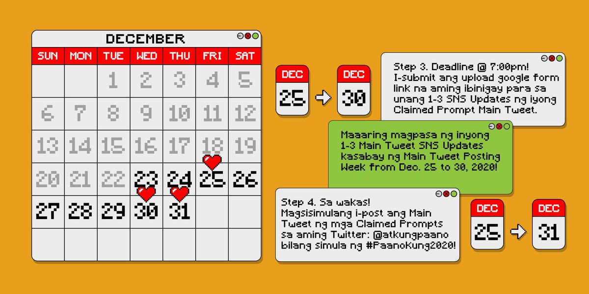 atkungpaano's tweet photo. Magandang gabi! ❤️

Ito na ang revised #PK2020 Calendar at General Process. Ang claiming period at submission ng main tweets ay hanggang Dec. 30, 2020! 

Ikinagagalak din naming ipahayag na mag-uumpisa na ang Main Tweet Posting sa Dec. 25, 2020! 

Happy holidays to all! https://t.co/trw21Wvywv