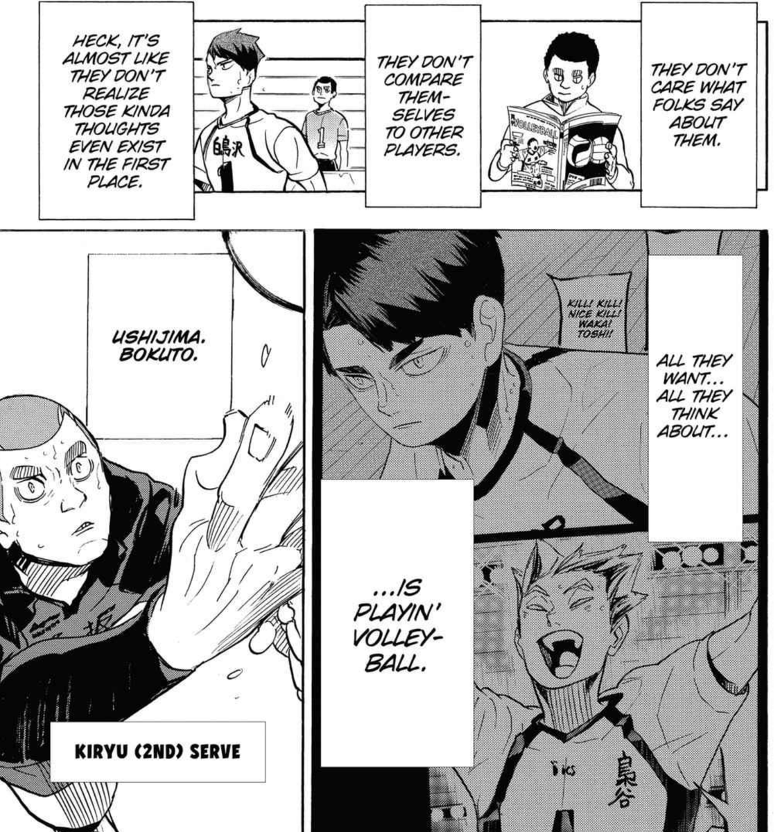 zeFlipsicle's tweet photo. Kiryuu you bastard you always compared yourself to players like Ushijima and Bokuto. Were you right in doing so? You fucking did it. You're playing alongside them now. In the same team. You finally know you're no lesser than them. 

Thank you Furudate, thank you for Wakatsu Kiryū https://t.co/8QVEa454uk