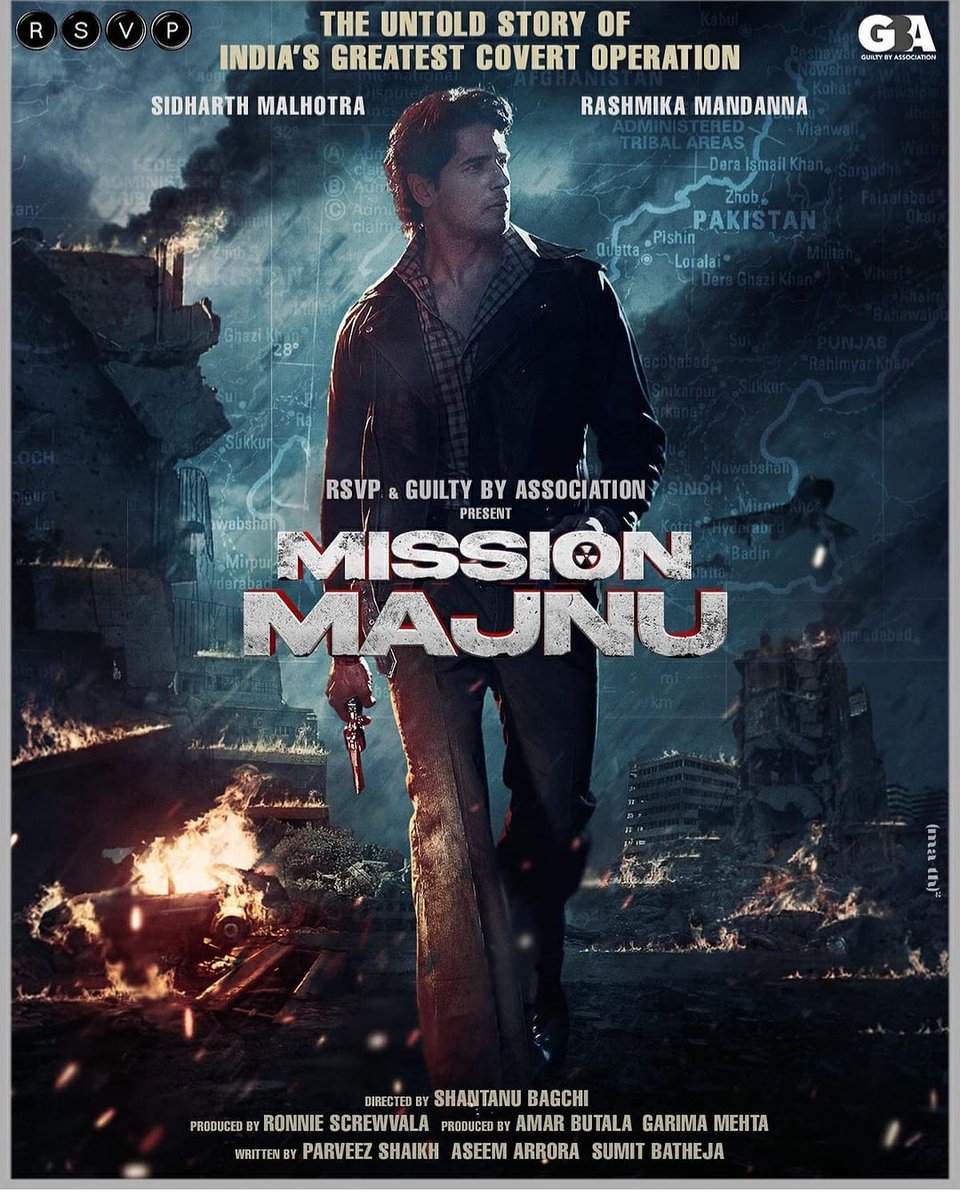 jasmediatelugu's tweet photo. Here's the first look of #missionmajnu 
#sidharthmalhotra #rashmikamandanna https://t.co/ru6J1DMuhd