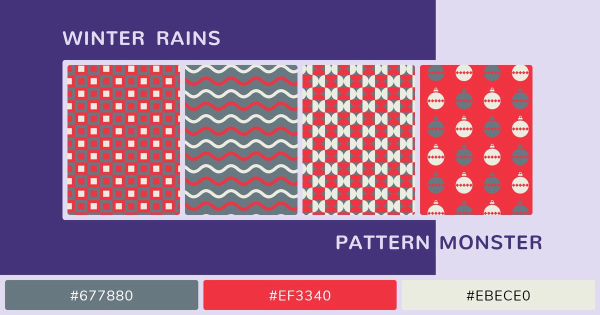 Pattern_Monster's tweet photo. Winter Rains Patterns
Download 4 high quality patterns in PNG format from https://t.co/J6RYbvpluU
#patternmonster #patternaday #patternaddict #patternlovers #patterndrawing #color #colour #colorpalette #colourpalette #colorinspiration #colorscheme #uiinspiration #uidesign https://t.co/SFwfgP26Y7