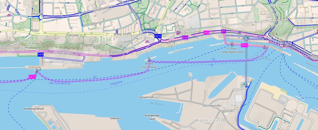 Do you know this feature ?

Wonder if you can take an aeroway or a ferry with your bicycle ? Check it's line, if it's blue, it's good.