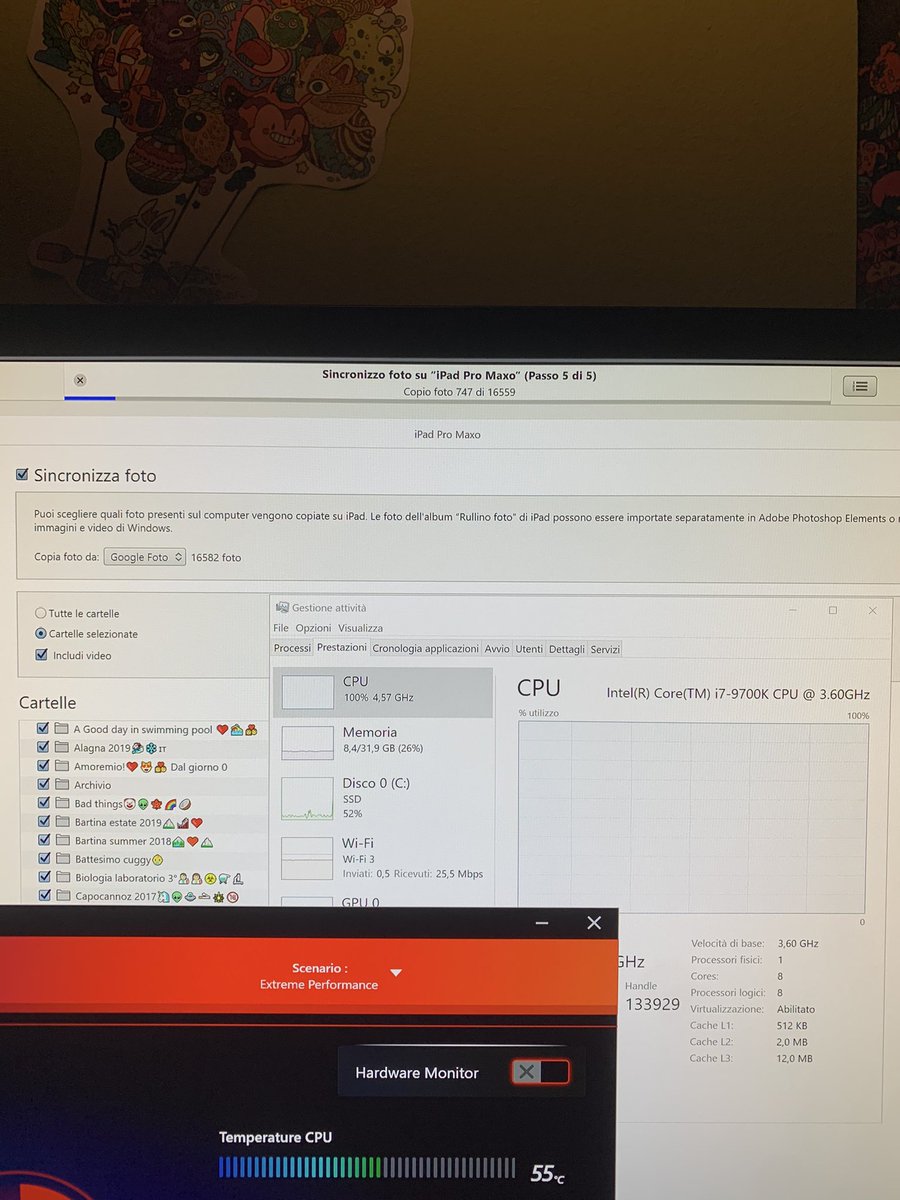 maxodave's tweet image. An i7 9800k at 4.7 ghz work 100% with his 8 core, copyng 16000 photos from pc to my ipad Pro!(165gb jpeg&amp;amp;raw)
Incredibly performance at 55 celsius
And all without BUGS and CRASH! thanks😍@Microsoft @intel 
#intel #cpu #cpuperformance #msi
#iTunes #corsair #topquality #apple #iPad
