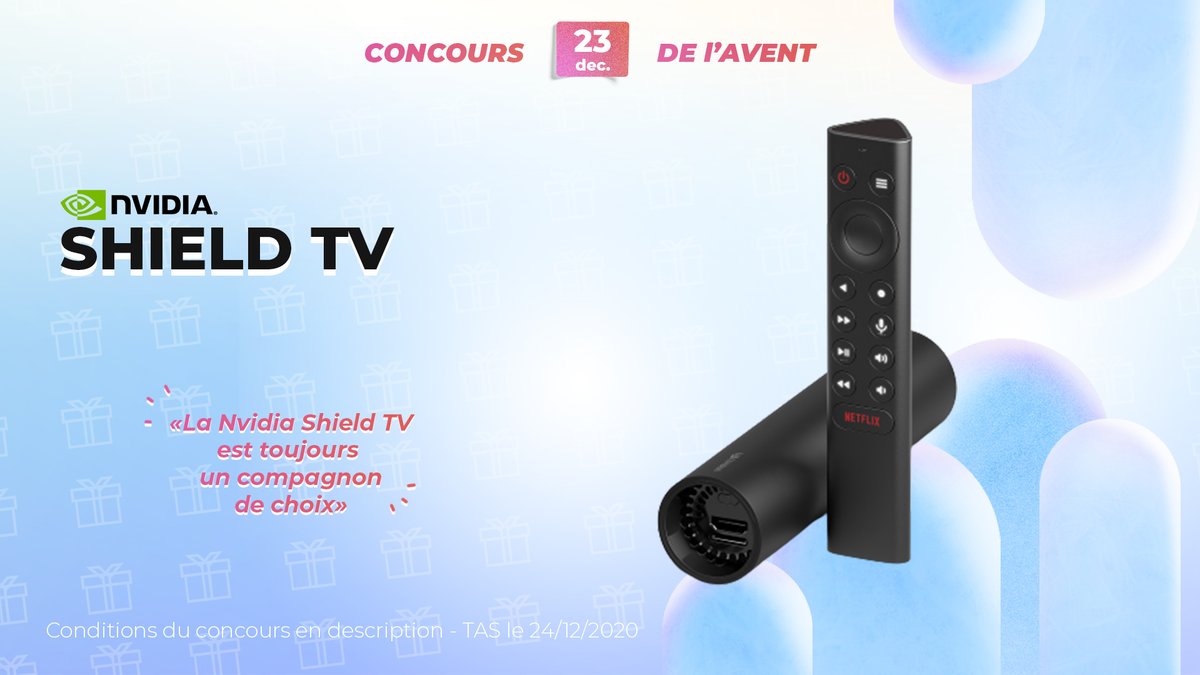 Frandroid's tweet photo. [#CONCOURS] JOUR 23 🎉

Gagnez une Nvidia Shield TV 😮

Pour participer :
1⃣ Tweet #FrandroidOffreMoi + Vous êtes Team Netflix / Prime Video / Disney+ ?
2⃣ RT + Like
3⃣ Follow @Frandroid &amp; @NVIDIAGeForceFR 👋 https://t.co/0Sl6pzi1va
