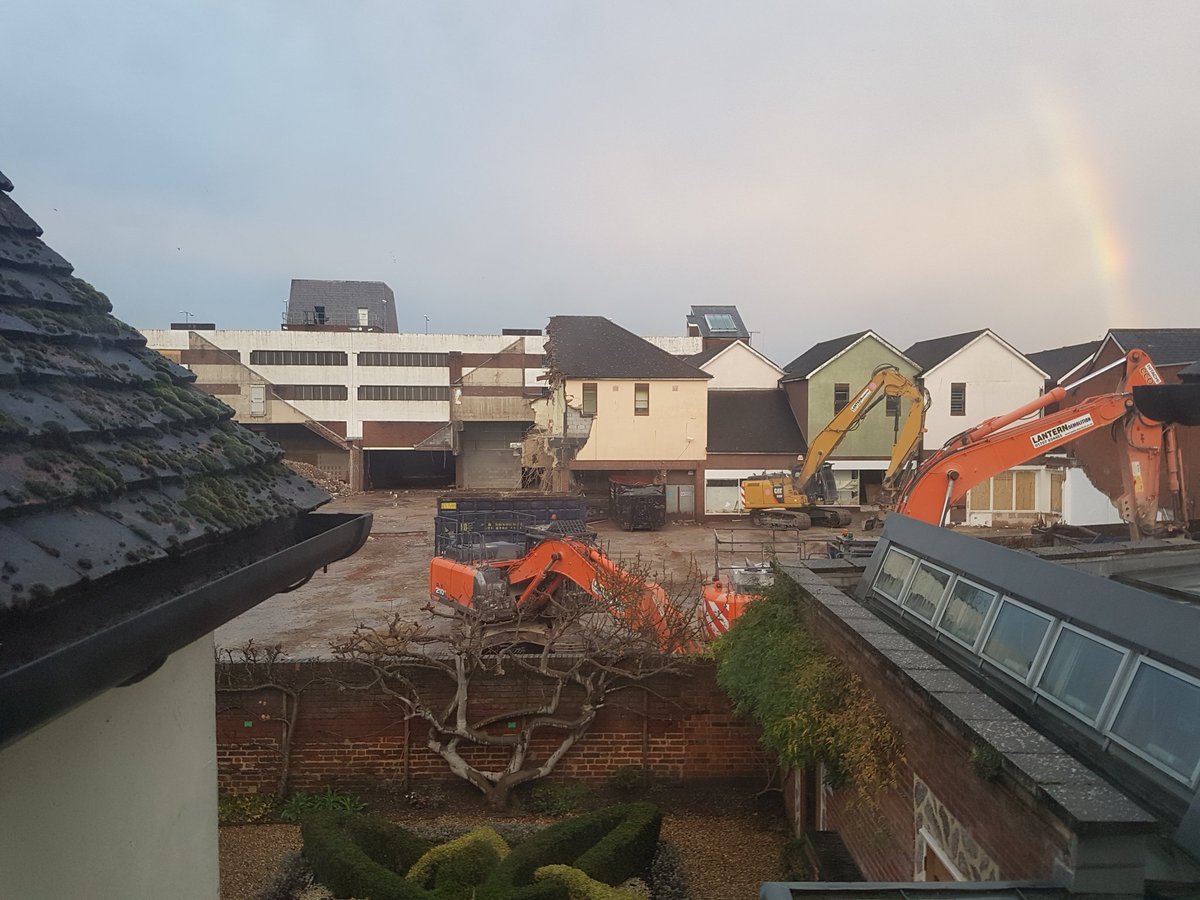 HertfordMuseum's tweet photo. Last #demolitionwatch before Christmas and a beautiful rainbow over Bircherley Green! Hopefully a sign of good things to come! https://t.co/V8P80fXkId