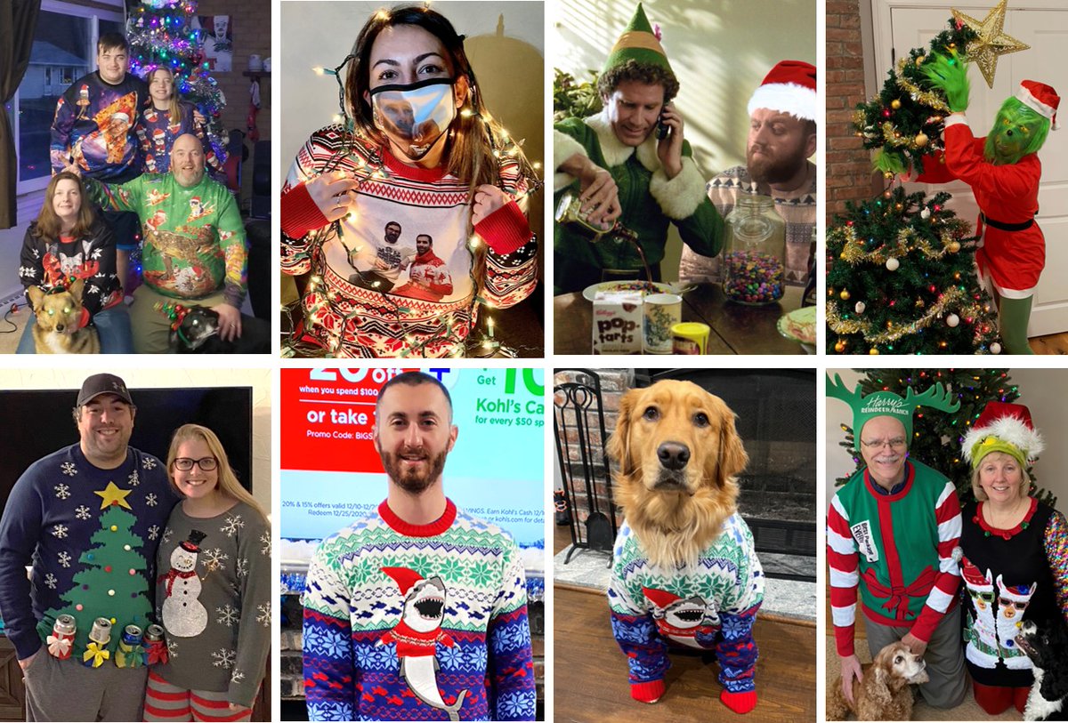 SienaConst's tweet photo. "You can have anything you want in life if you dress for it." - Edith Head. A few understandably Grinchy vibes aside, the @SienaConst family (in our pretty/ugly sweaters) sends our best wishes for a bright holiday season and a happy new year! Please keep safe! #uglysweater https://t.co/02rJjughbd