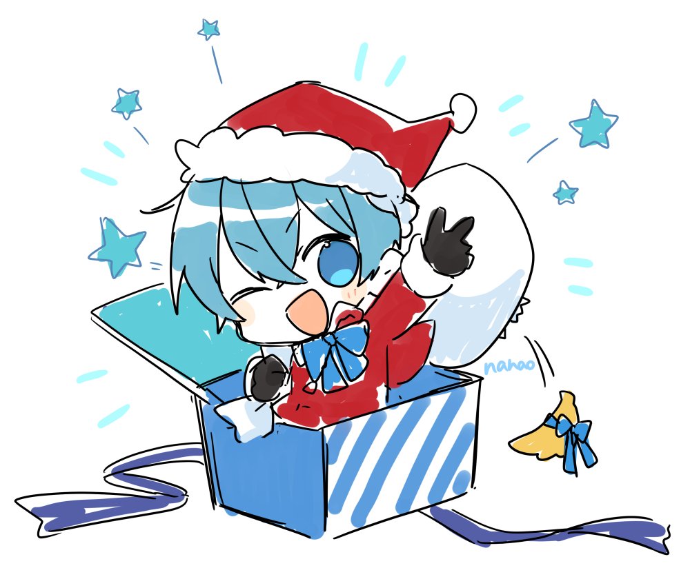 hat 1boy one eye closed male focus santa hat christmas box  illustration images