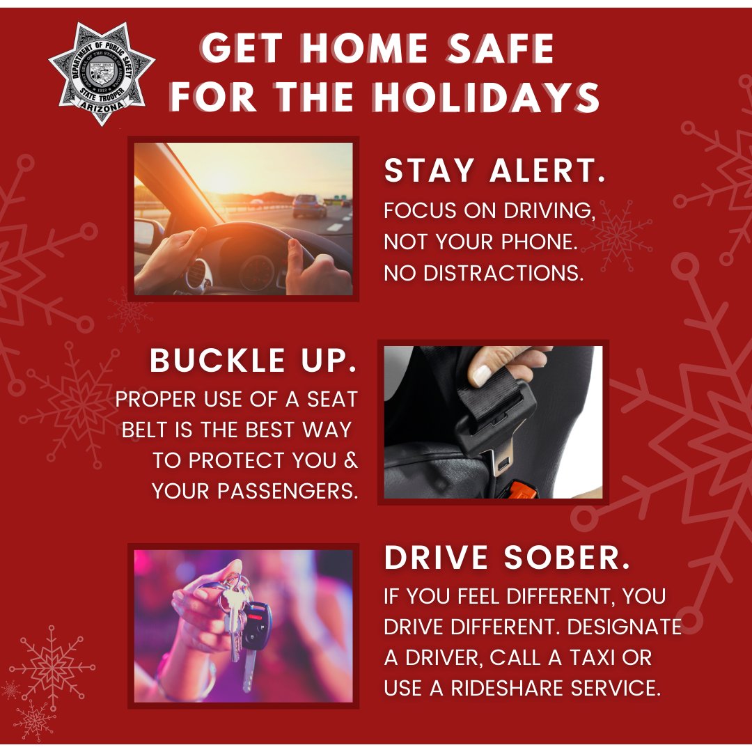 ❄️ We can all do our part to make this a safe and happy holiday season. #StayAlert, #BuckleUp &amp; #DriveSober. ❄️

#AZTroopers #CourteousVigilance