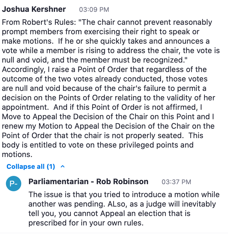 3:37 PM: Rob Robinson the parliamentarian talks about the "inevitable" ruling of a judge.Both sides are primed for litigation. The record is clear. But first they need to waste whole days of our lives with their shitty plans that always fall apart. Welcome to the Brooklyn Dems.