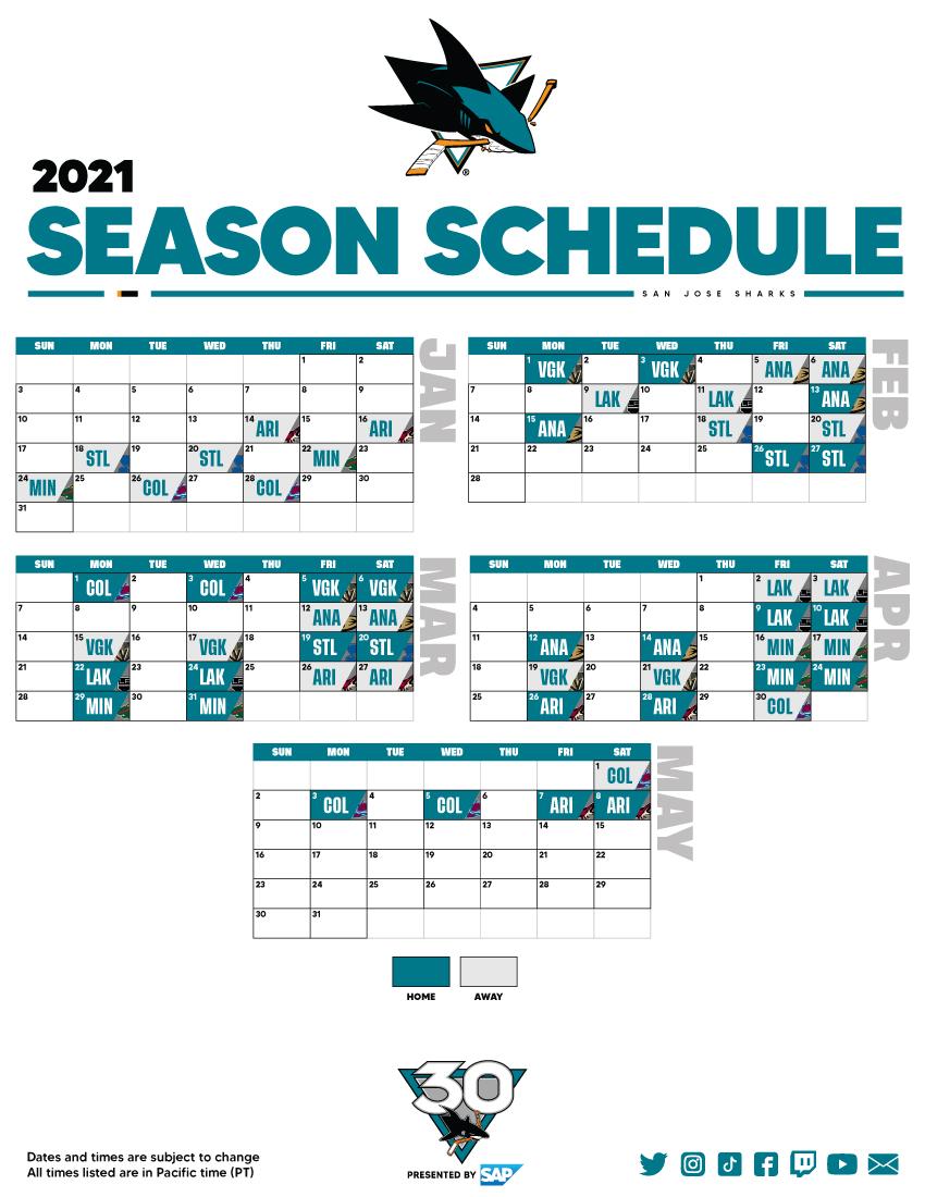 San Jose Sharks Schedule 202221 Pdf Softball Schedule 2022