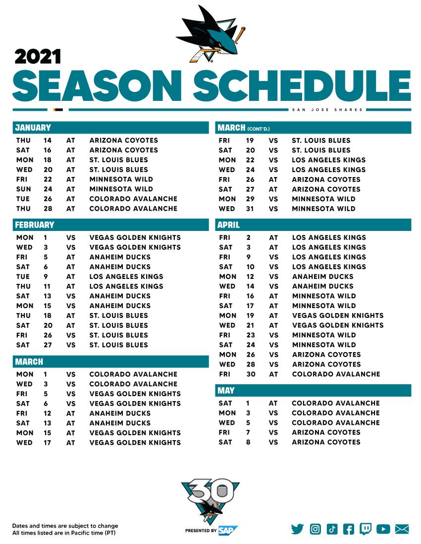 San Jose Sharks Schedule 202221 Pdf Softball Schedule 2022