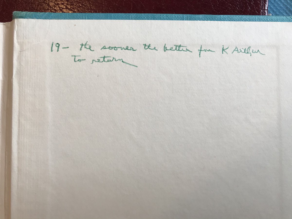 On p. 19, Herald pointed out a passage, and referred back to it on the inside of the back cover: "19 - the sooner the better for K Arthur to return"On p. 31, Herald queried: "They were taken up to the fighting top": "sighting?"18/