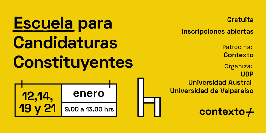 🗓️ AGENDA I Escuela para Candidaturas Constituyentes: 

Les invitamos cordialmente a la primera ¡Escuela para Candidat@s Constituyentes! totalmente gratuita, que realizaremos en conjunto con <a href="/udp_cl/">UDP</a>  <a href="/UAustraldeChile/">Universidad Austral de Chile</a> y <a href="/uvalpochile/">Universidad de Valparaíso</a>. 

📍Inscríbete aquí 👇
bit.ly/3hlo79F