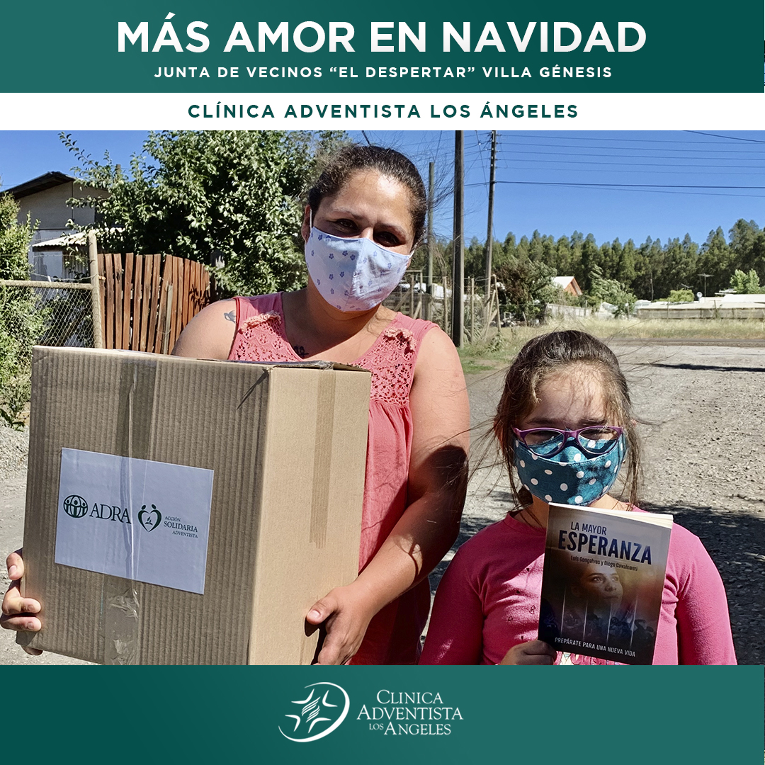 "Más Amor en Navidad": Clínica Adventista de Los Ángeles.

Con la entrega de más de dos toneladas en alimentos, este 22 de diciembre de 2020, la Clínica Adventista de Los Ángeles, desarrolló el proyecto "Más Amor en Navidad" en el sector Villa Génesis.