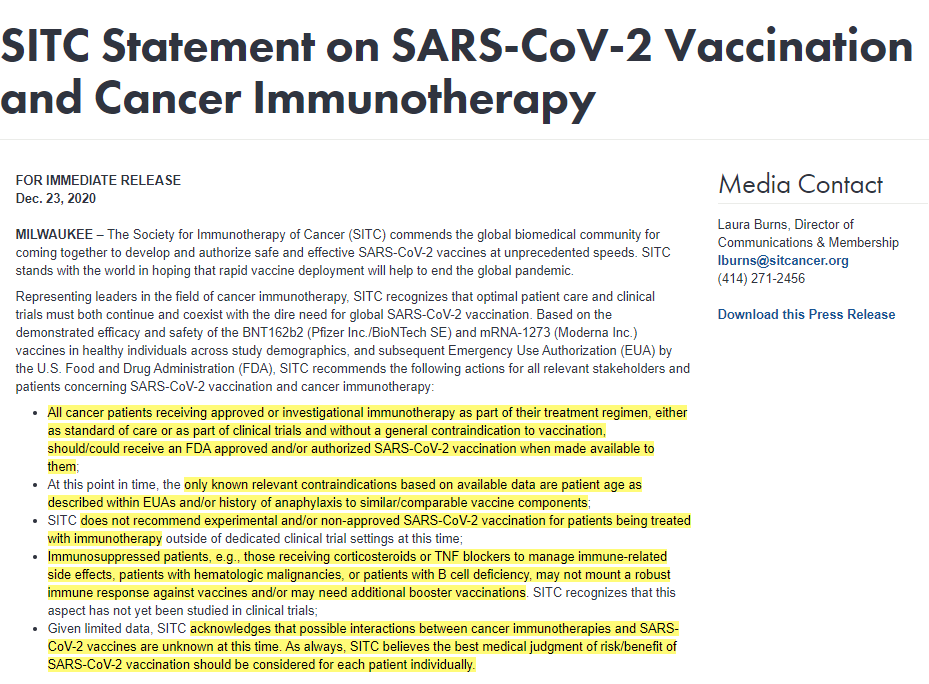 NazliDizman's tweet photo. ⚠️Just out! @sitcancer statement on #SARSCoV2  #vaccination &amp; #Cancer #Immunotherapy

👉 https://t.co/ON6fdMFhVZ

#MedEd #MedTwitter #oncology #COVID19 #publichealth  #advocacy #onctwitter #stayhome #WearAMask #AcademicTwitter https://t.co/7ulQSNGJav