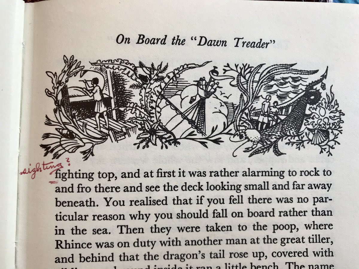 On p. 19, Herald pointed out a passage, and referred back to it on the inside of the back cover: "19 - the sooner the better for K Arthur to return"On p. 31, Herald queried: "They were taken up to the fighting top": "sighting?"18/