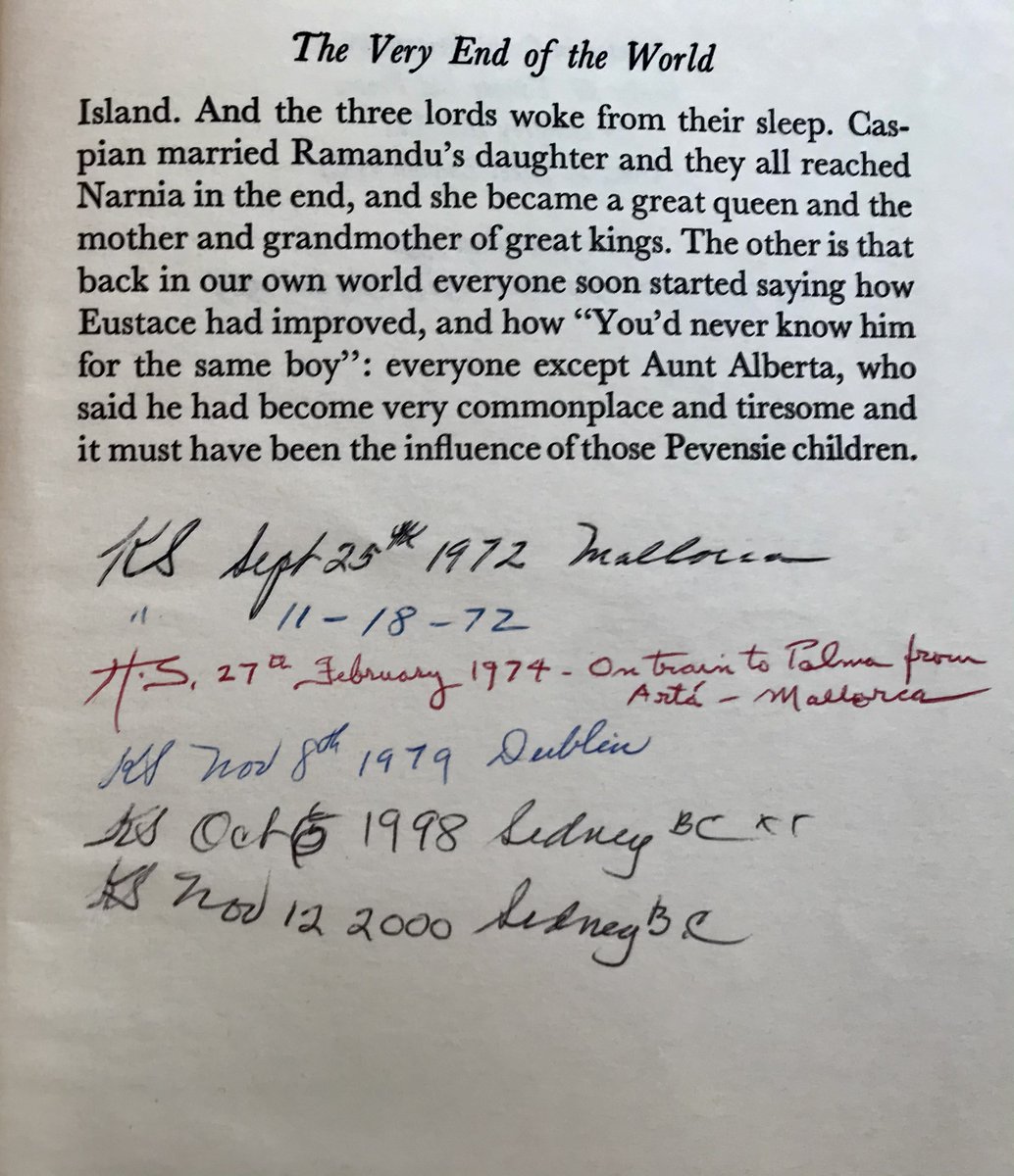 When they finished the final chapter (The Very End of the World), they both signed off:KS Sept 25th 1972 Mallorca“ 11-18-72H.S. 27th February 1974 - On train to Palma from Arta - MallorcaKS Nov 8th 1979 DublinKS Oct 6 1998 Sidney BC xxKS Nov 12 2000 Sidney BC19/