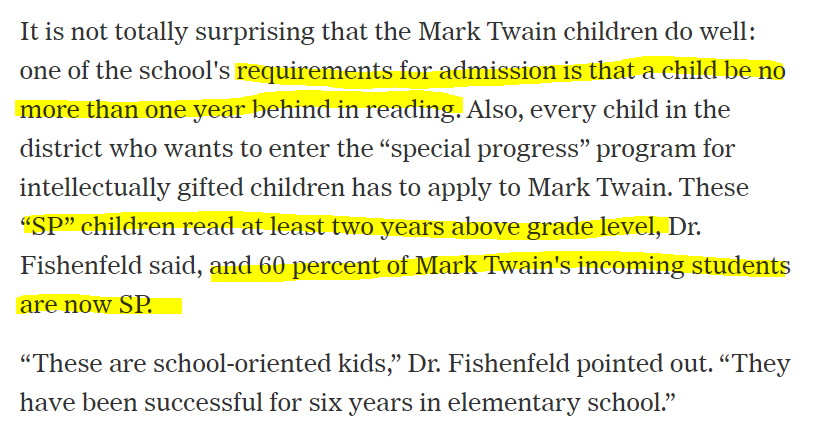 SP programs heavily screened students. E.g. Mark Twain admissions requirements below. https://www.nytimes.com/1978/01/23/archives/new-jersey-pages-new-yorks-best-public-schools-defy-racial.html