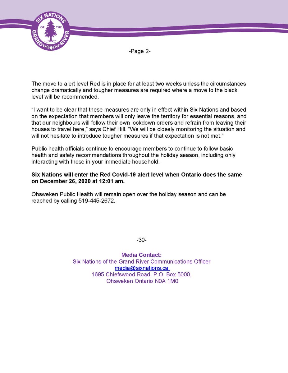 Six Nations Of The Grand River On Twitter From Sixnationsgr For Immediate Release December 23 2020 Covid 19 Measures Increased As Six Nations Moves To Red Alert Level View Pdf Https T Co Rqfygh6qcp Https T Co G7wwbx3cab
