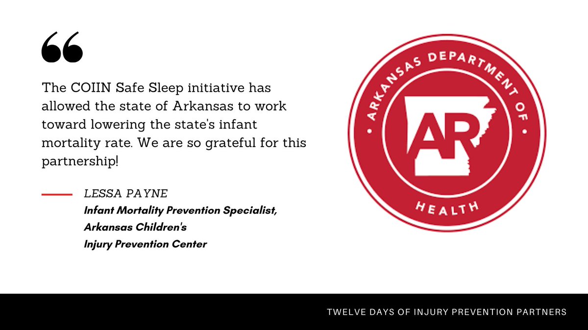 Arkansas Childrenās Injury Prevention Center (@archildrensipc) on Twitter photo Through the COIIN #SafeSleep Task Force/<a href="/ADHPIO/">Arkansas Department of Health</a> partnership, 39 #Arkansas birthing hospitals became safe sleep certified and more than 13 fire and police stations have been trained in safe sleep education! #ChampionsForInjuryPrevention #12DaysOfInjuryPreventionPartners Through the COIIN #SafeSleep Task Force/<a href="/ADHPIO/">Arkansas Department of Health</a> partnership, 39 #Arkansas birthing hospitals became safe sleep certified and more than 13 fire and police stations have been trained in safe sleep education! #ChampionsForInjuryPrevention #12DaysOfInjuryPreventionPartners