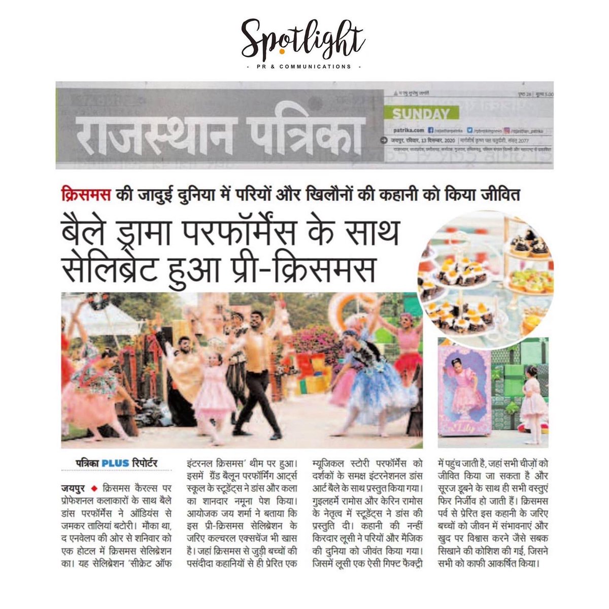 SpotlightPR_'s tweet photo. The Envelop hosted their magnificent Christmas Celebration on Saturday in the Verandah Café of Rambagh Palace, Jaipur. The students showcased a magical Ballet dance performance commemorating this Christmas.
 #SpotlightPR #Jaipur #Christmas #Rambaghpalace #PR https://t.co/2kOPi1eFZU