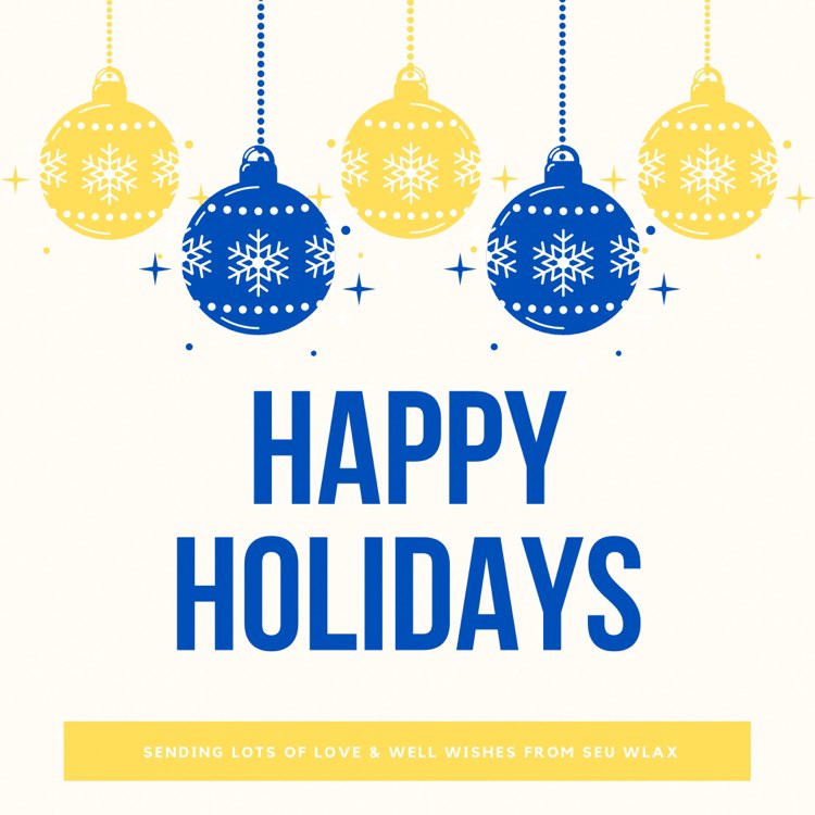 seuwlax's tweet photo. From our family to yours, SEU WLAX wishes everyone a safe, happy, and healthy holiday season. See you in 2021!! 🐐🥍💛💙 https://t.co/CSwyz9bPa4