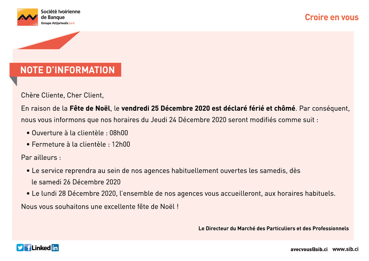 Sib_Officiel's tweet photo. #NoteInformation #FêteNoël https://t.co/p8IBm7Nk7e