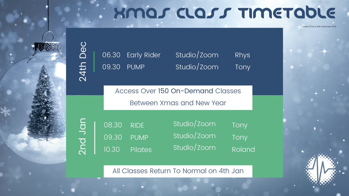 OnTheLimit's tweet photo. XMAS CLASS TIMETABLE!

Access over 150 of our amazing On-Demand classes via your ClubRight app. Suitable beginners, intermediates and advanced and gym floor users. New members always welcome! https://t.co/YsNH6Z1qGv