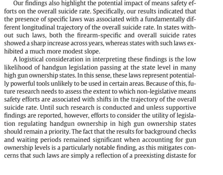 First up is a  study on firearm suicides and legislation. States with less handgun laws had more overall suicides. What legislation did they find was needed to address this? Background checks and waiting periods. implemented these laws decades ago. https://pubmed.ncbi.nlm.nih.gov/28455222/ 