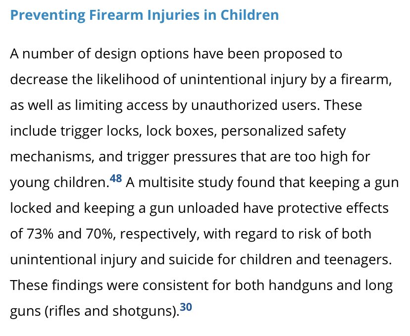 A series of non-study websites are then referenced. No new evidence comes from these. For example, safe storage laws prevent youth gun deaths, something  legislated decades ago. Training for parents was suggested as well.  https://pediatrics.aappublications.org/content/130/5/e1416
