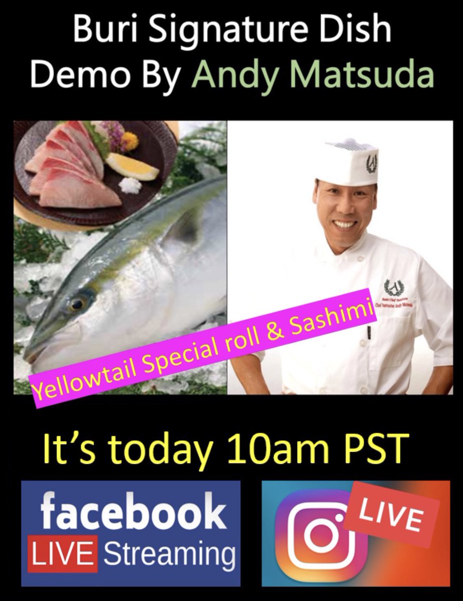 SushiChefInst's tweet photo. Super sushi chef Andy is going to demonstration how to cook with yellow tail dish !! 10am PST today ! Don’t miss it https://t.co/vJO2xhSpin