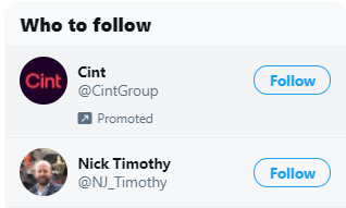 PPS: Twitter now prompting me with suggested Follows. I misread Cint....