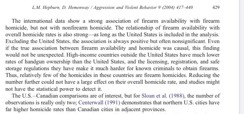 And a point from a study posted on the Harvard Gun Law webpage. The  are absolute outliers when it comes to gun deaths. The comparison with  simply cannot be done without a full robust study to account for the massive differences between us on firearms.