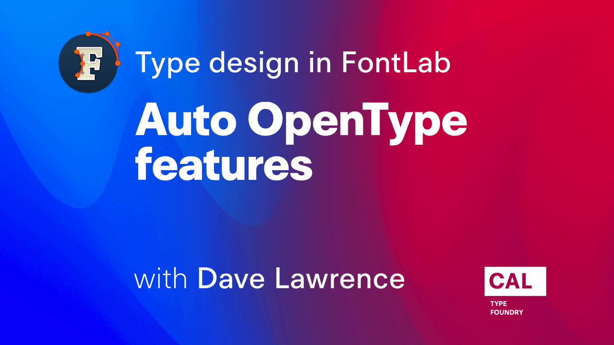Auto OpenType features. New episode of the “Type design in FontLab 7 with Dave Lawrence” quickstart series! 
youtu.be/D54w9ilquJw
