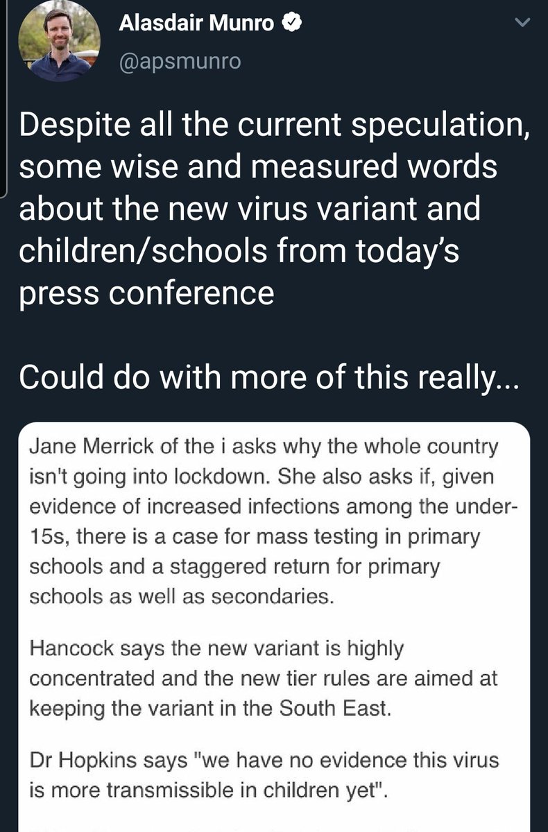 No suprise here either, still arguing transmission in schools is not at issue.Also NERVETAG have raised serious concerns and are calling for fast evidence collection and studyFeels a bit like "no evidence yet" is being portrayed as, this doesn't transmit more