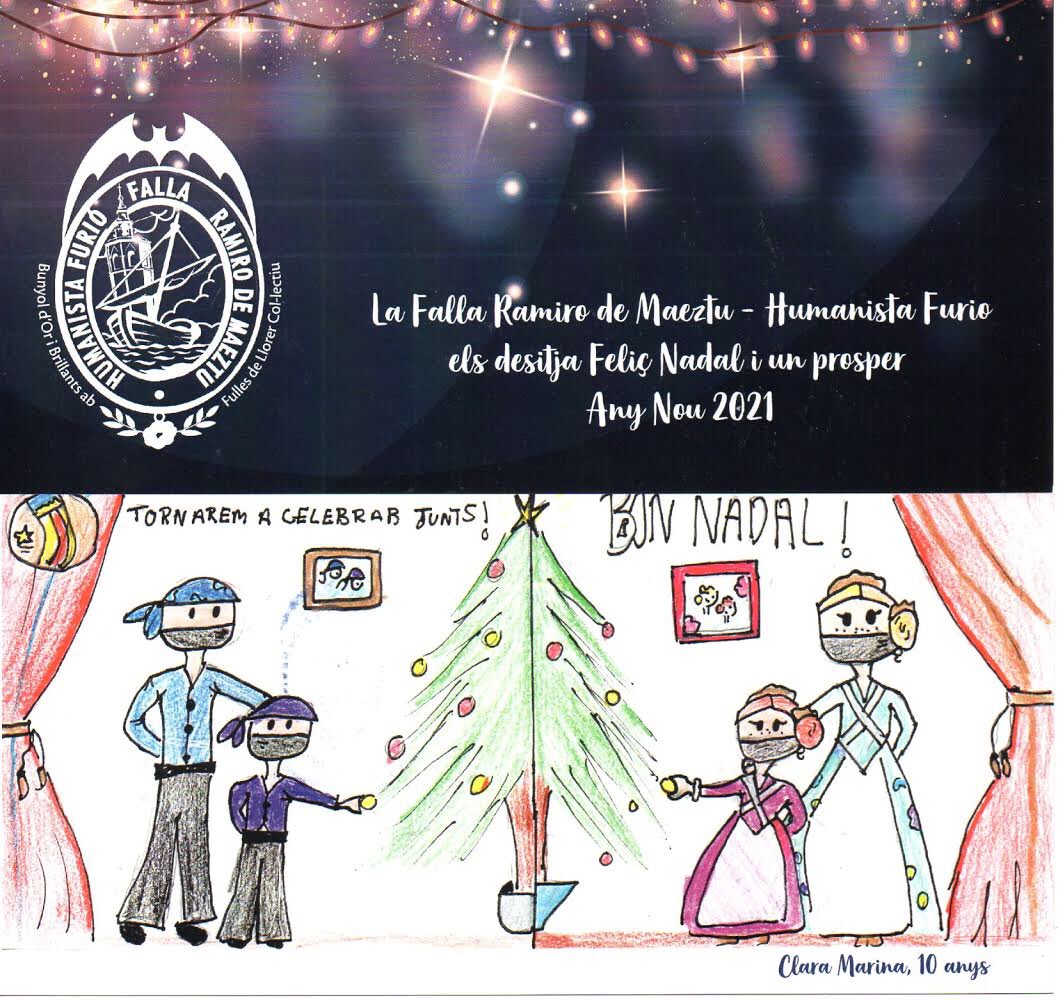 La falla vos destija a tots i totes unes bones festes nadalenques en la mesura del possible, cuidando-nos i cuidant a la resta. Enguany, entre altres regals, regalem molta salut. Prompte celebrarem moltes coses com abans i com mai 🔥 BON NADAL 🎄#sentimhumanista