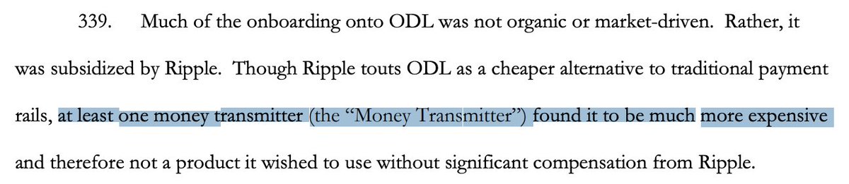 La SEC note que  $XRP n'a de valeur que spéculative, et que le seul produit de  @Ripple utilisant  $XRP, ODL, ne fonctionne pas et est entièrement subventionné.Moneygram a ainsi déclaré que ODL était bcp plus cher que les moyens traditionnels (mais l'a utilisé car subventionné)