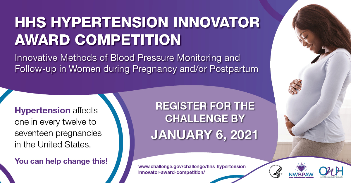womenshealth's tweet photo. There's still time to register!
Enter the @womenshealth Hypertension Award Competition! Total Cash Prize is $3.2M!
Deadline: January 6, 2021
Get more details here: https://t.co/07Pe5c2VOi
#maternalhealth #DoMoreForMoms #hypertension #healthypregnancy https://t.co/tEEr8vz5HF