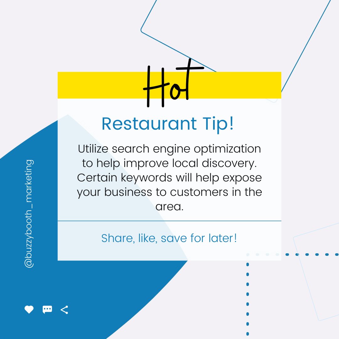 BuzzyBooth's tweet photo. SEO (search engine optimization) can really help small businesses pop up in Google searches! 

#SEO #restauranttip #keywords https://t.co/m9GTErLutV