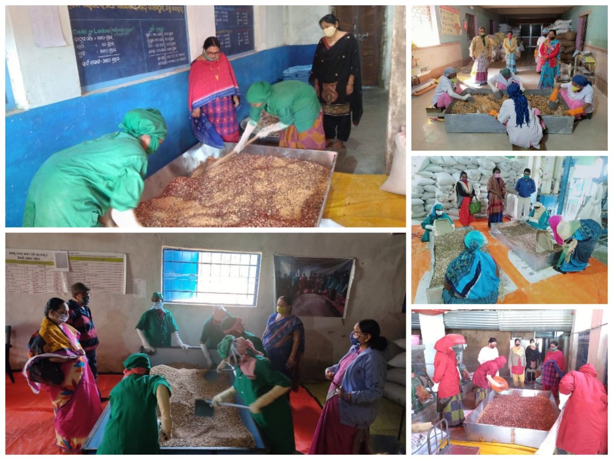 WCDOdisha's tweet photo. Mixing of ingredients for preparation of #Chhatua (served as #TakeHomeRation) on a fixed day ensures the quality of the product through diligent supervision and monitoring.
#FixedDayMixing (23rd of every month) has taken place across THR preparing SHGs in the state today. https://t.co/GVwTNlMzNI