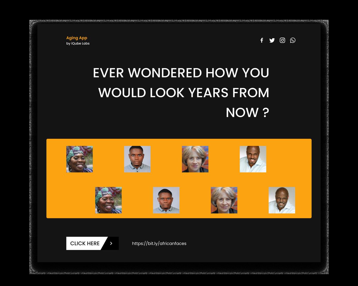 quadri_mistura's tweet photo. Introducing an app that takes you into the future to see how you look in years to come. Join all of us at @iQubebase on this interesting adventure by clicking on the link below to get started. 
https://t.co/3K3QfgFUrQ

 @afcvresearch @iQubeBase #Africanfaces https://t.co/wr2PmWbJD5