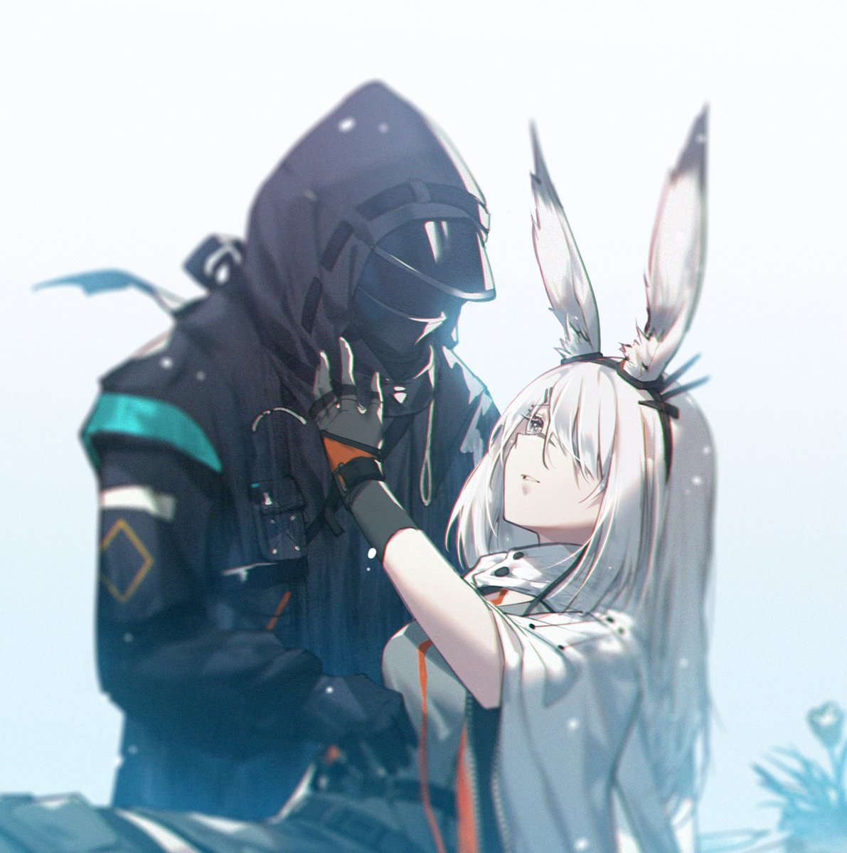 1girl animal ears rabbit ears gloves white hair long hair black gloves  illustration images