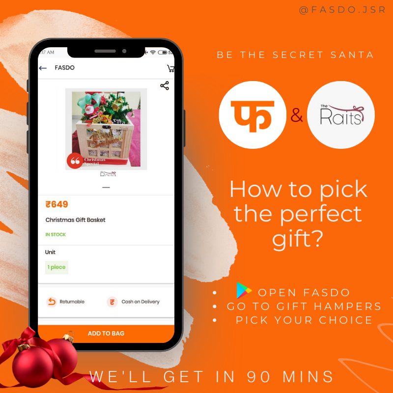FasdoJsr's tweet photo. Secret Santa?🤫
Order online and get it delivered in 90 mins⚡
We're currently available in Jamshedpur only!!

App link:  https://t.co/7UstY5nSUN

#jamshedpur #fasdo #homedelivery #tatanagar #jsr https://t.co/X7zHE3KHrz